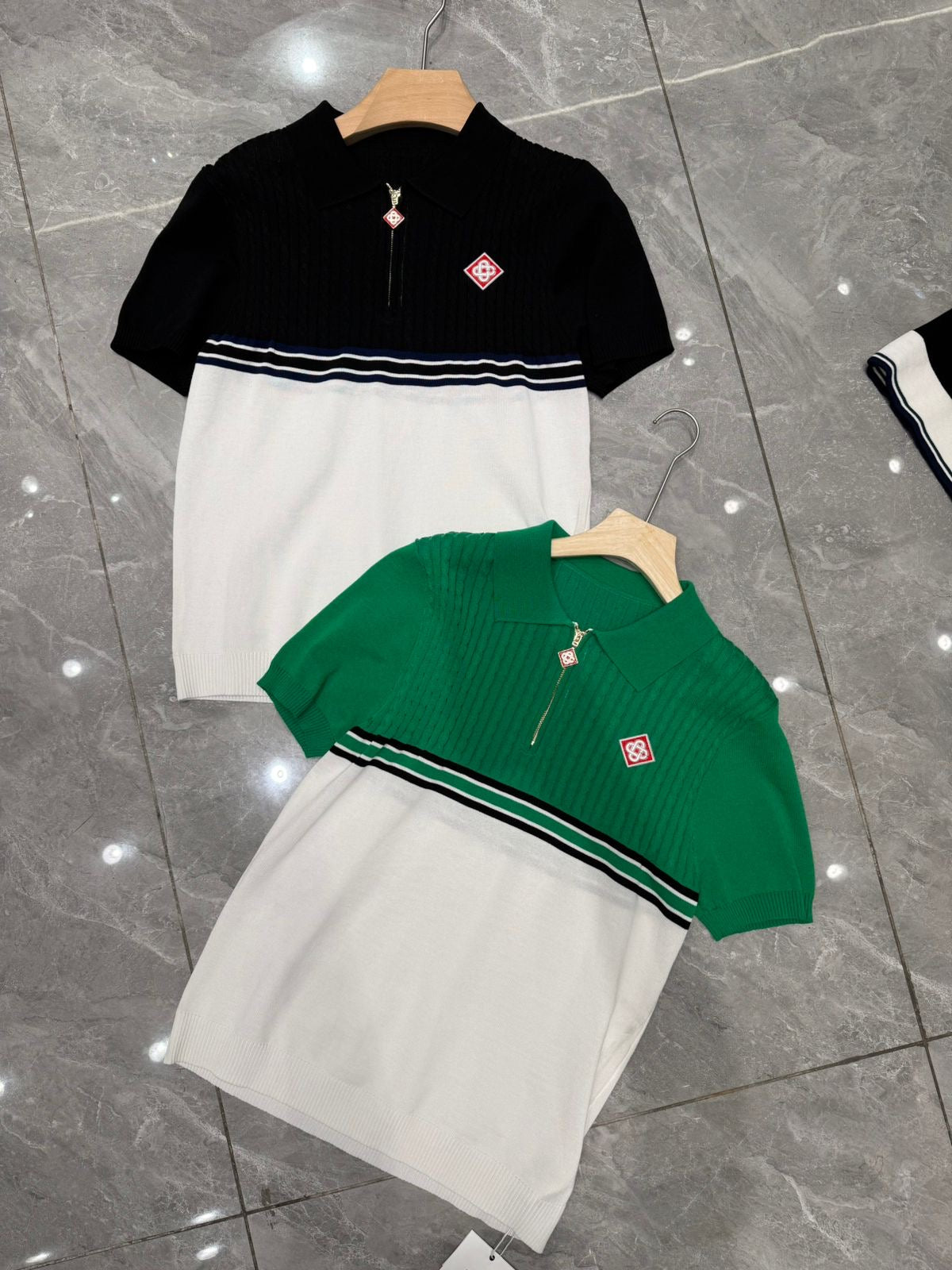 Sac Cas Green White Colour Half Zip Coller Knitted Tshirt 6201