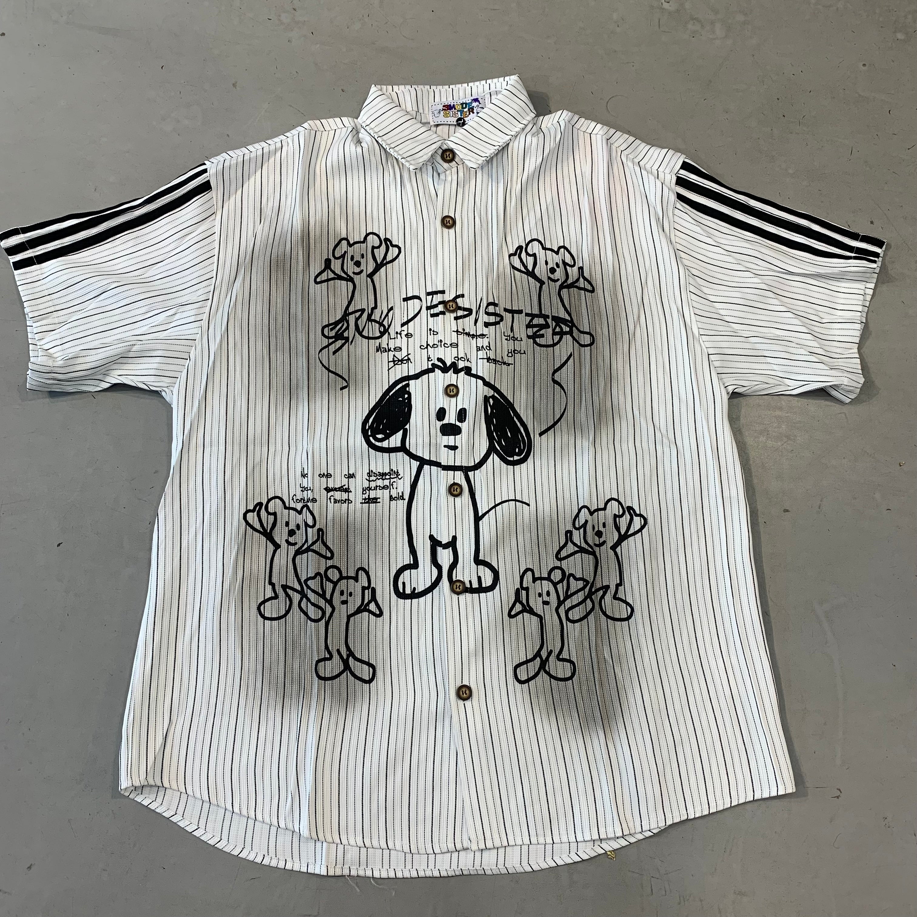 3MODE SISTER White Colour Black Stripe Cartoon Print Imported Unisex Shirt 224