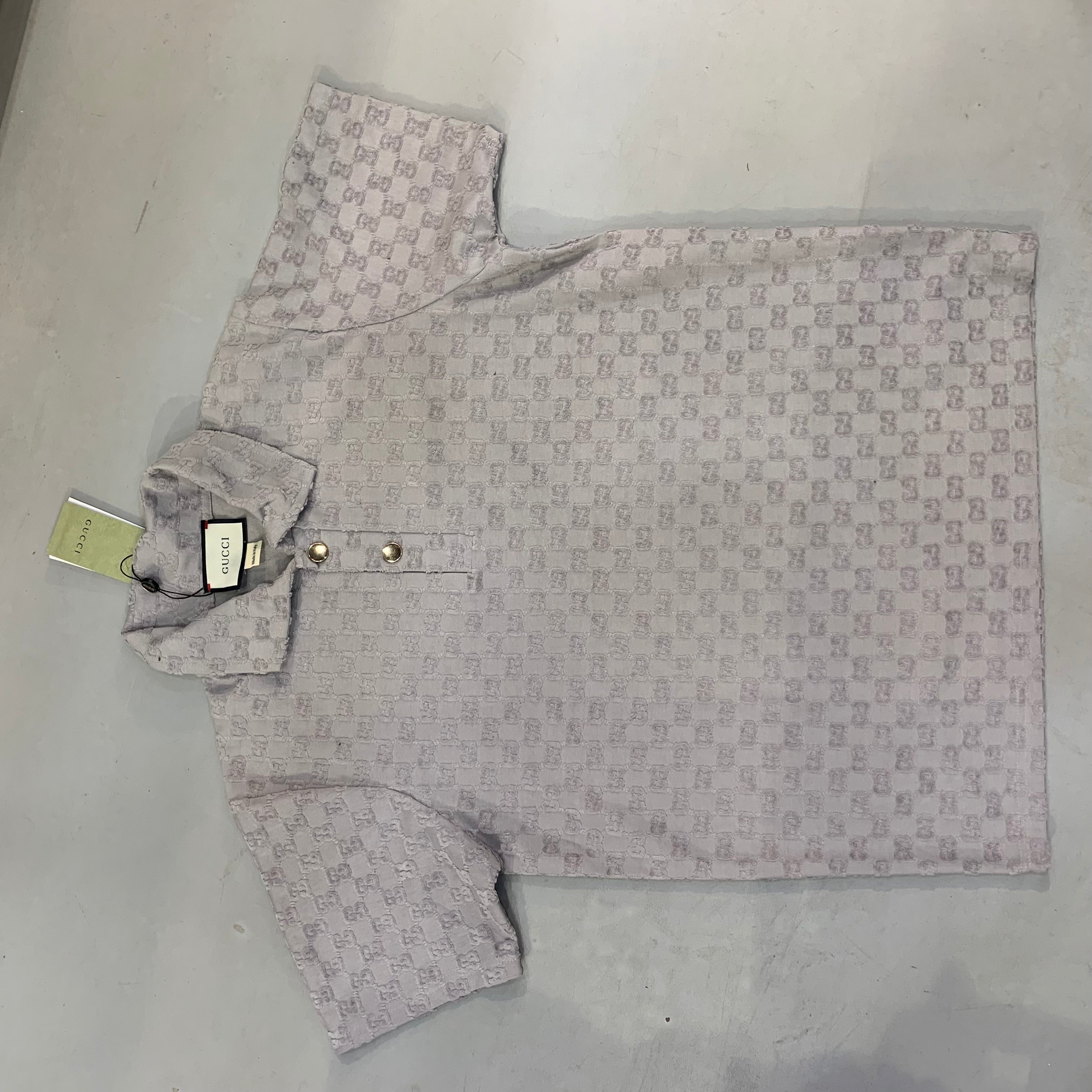 CUG GUC Knitting Grey Colour GG Embroidered Collar Men’s Tshirt 03
