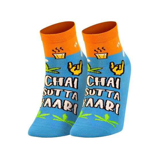 PAPA SOCKS Blue & Orange Colour Chai Sutta Yaari Edition Premium Quality Half Unisex Socks 989956