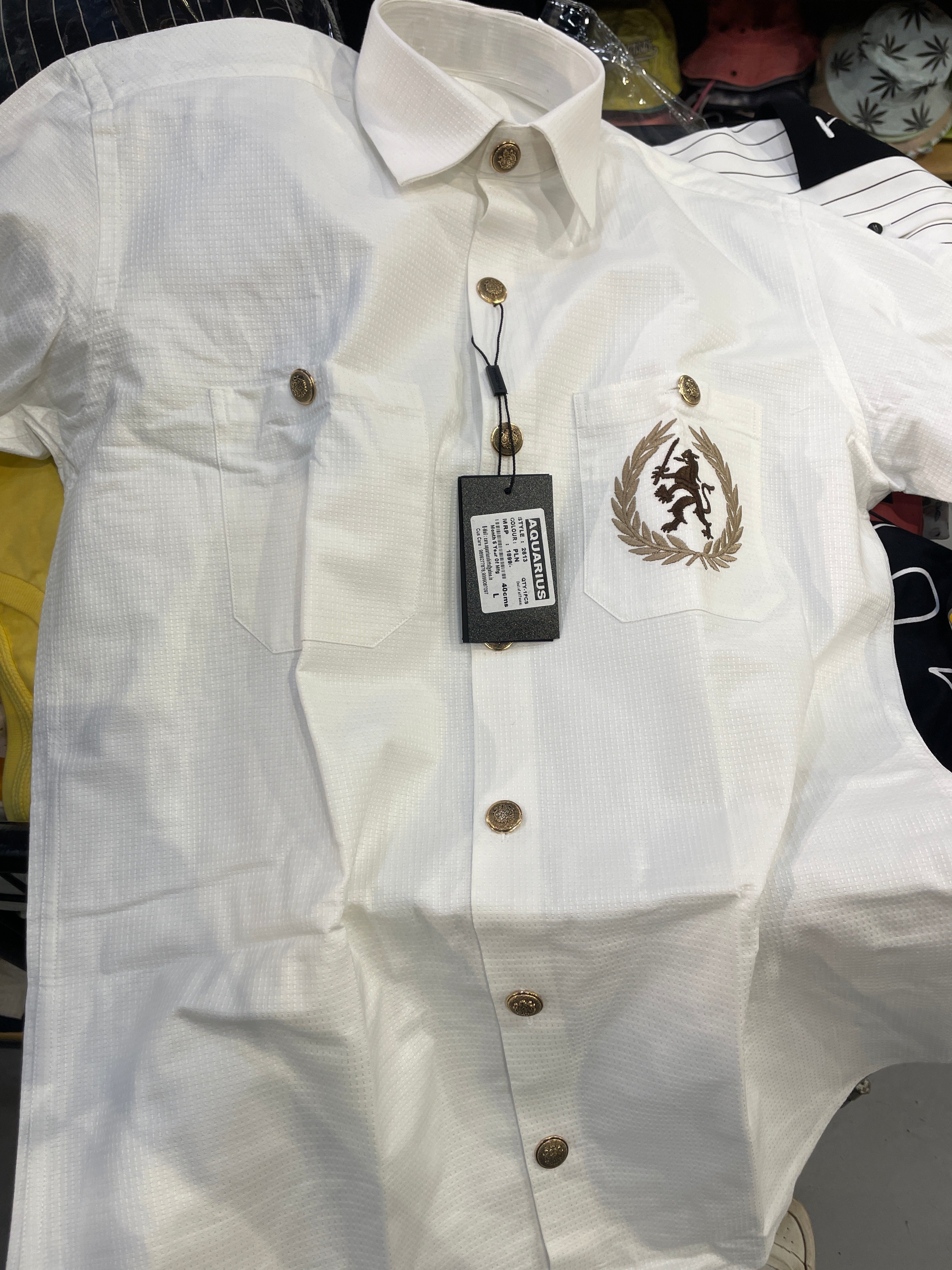 AQUARIUS White Colour Double Pocket Golden Button Premium Quality Full Sleeve Men’s Shirt 2613