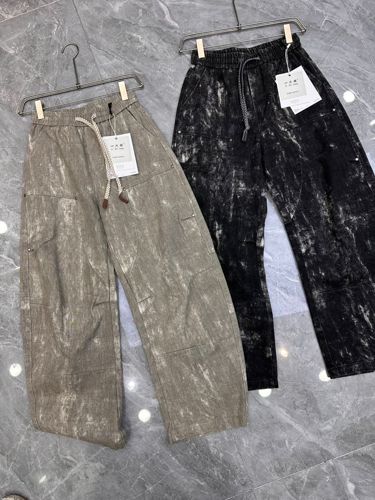 YZY Korean Style Faded Dark Grey Baggy Fit Denim Cargo Pants Y1073