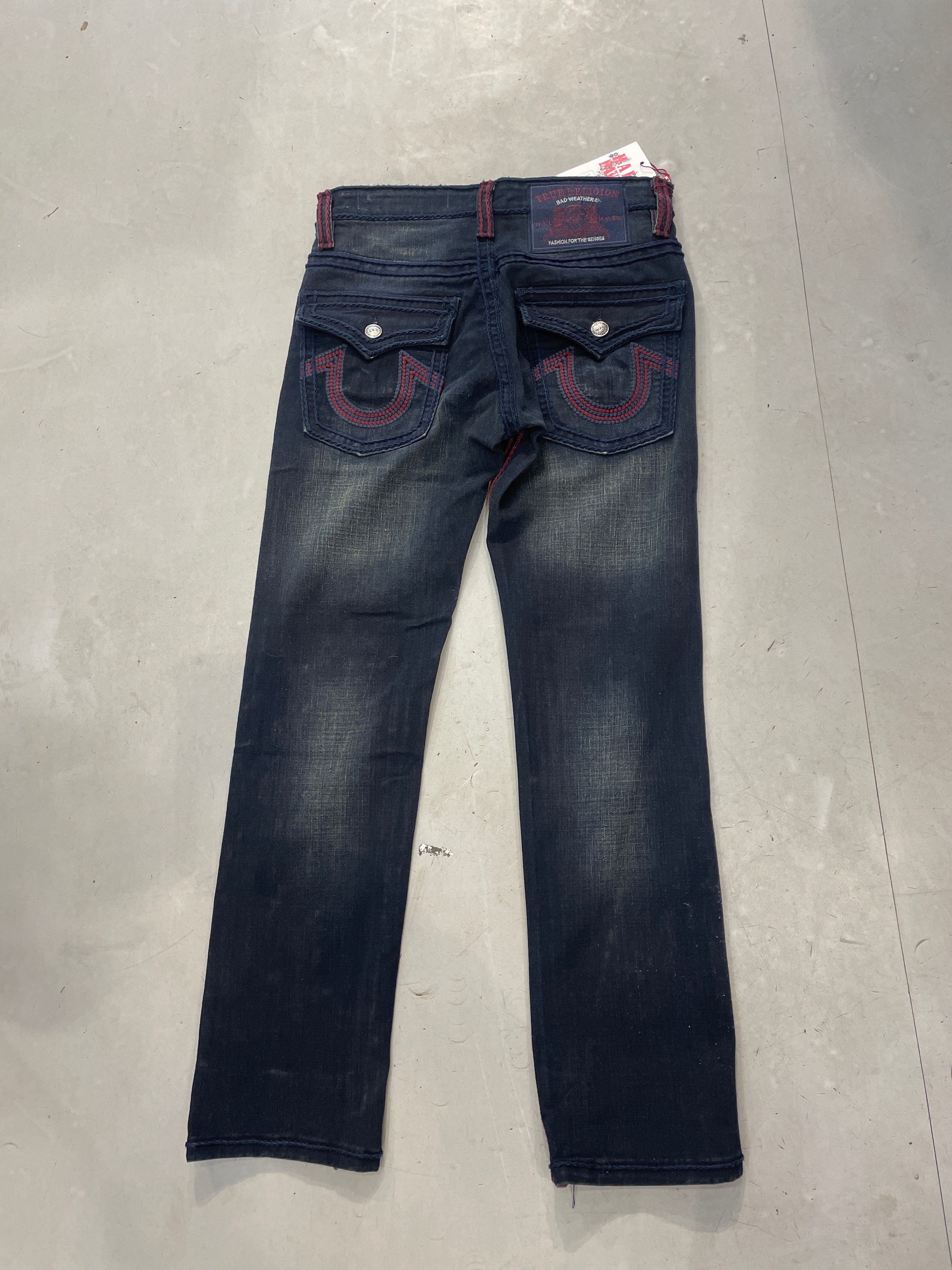 TR URT Dark Blue With Brown Shade Red Navy Thread Work Regular Fit Men’s Jean’s 14296