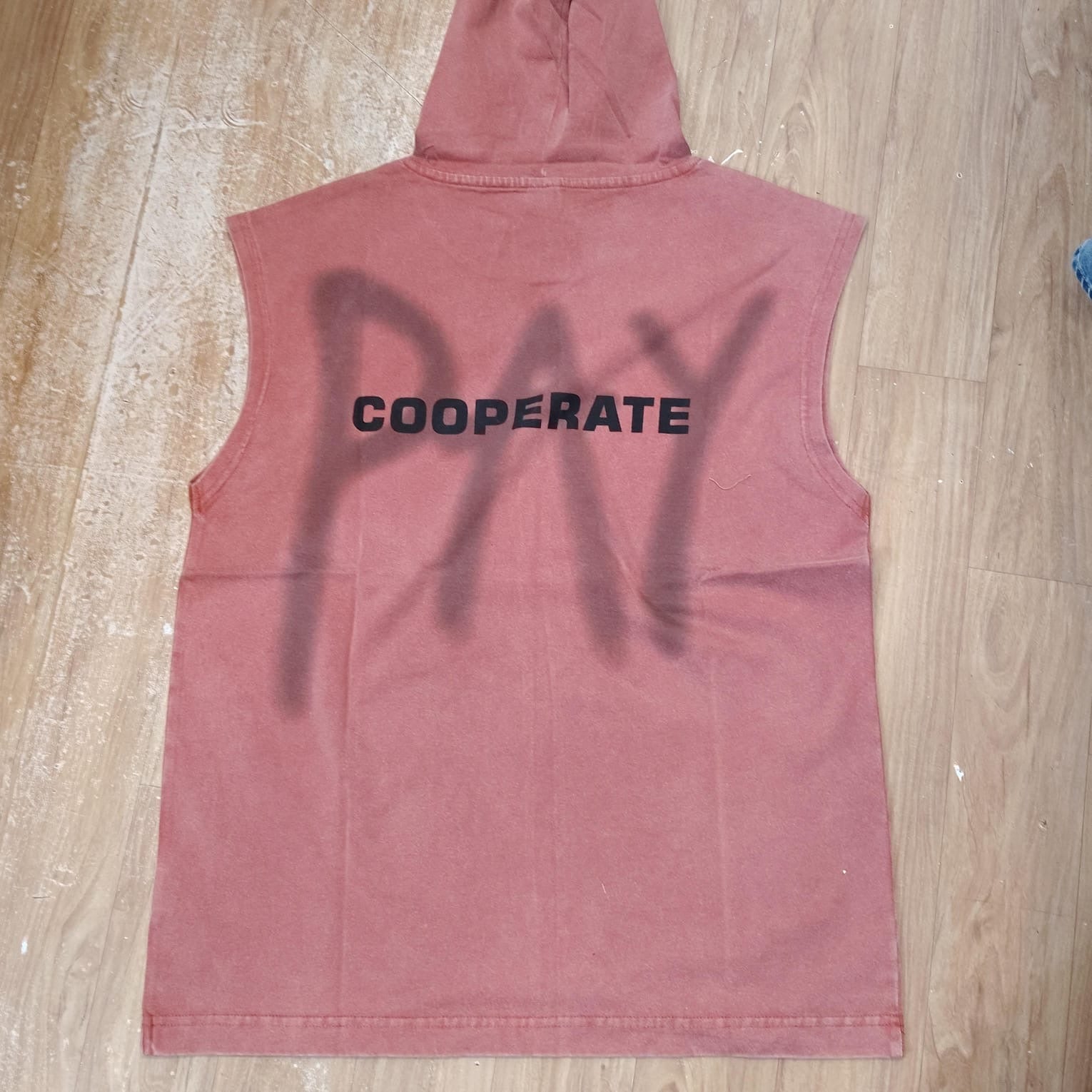 OUTLIER Pink Colour Back Print Premium Quality Sleeveless With Hood T-Shirt OL 462