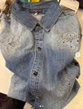 UOL LOU Faded Blue Denim Imported Premium Quality stud Style Men Shirt 990024