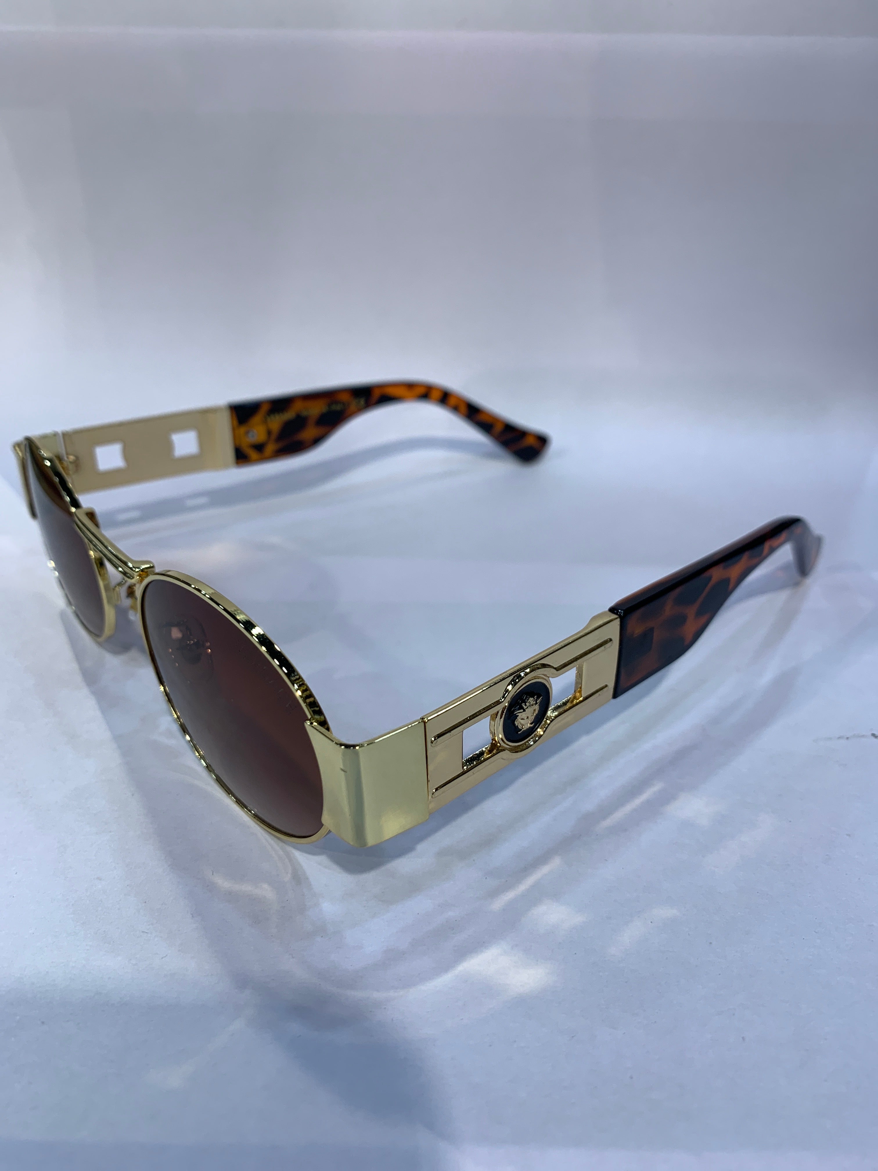 REV Golden Leopard Frame Brown Shade Unisex Sunglasss 8016 56 19 142