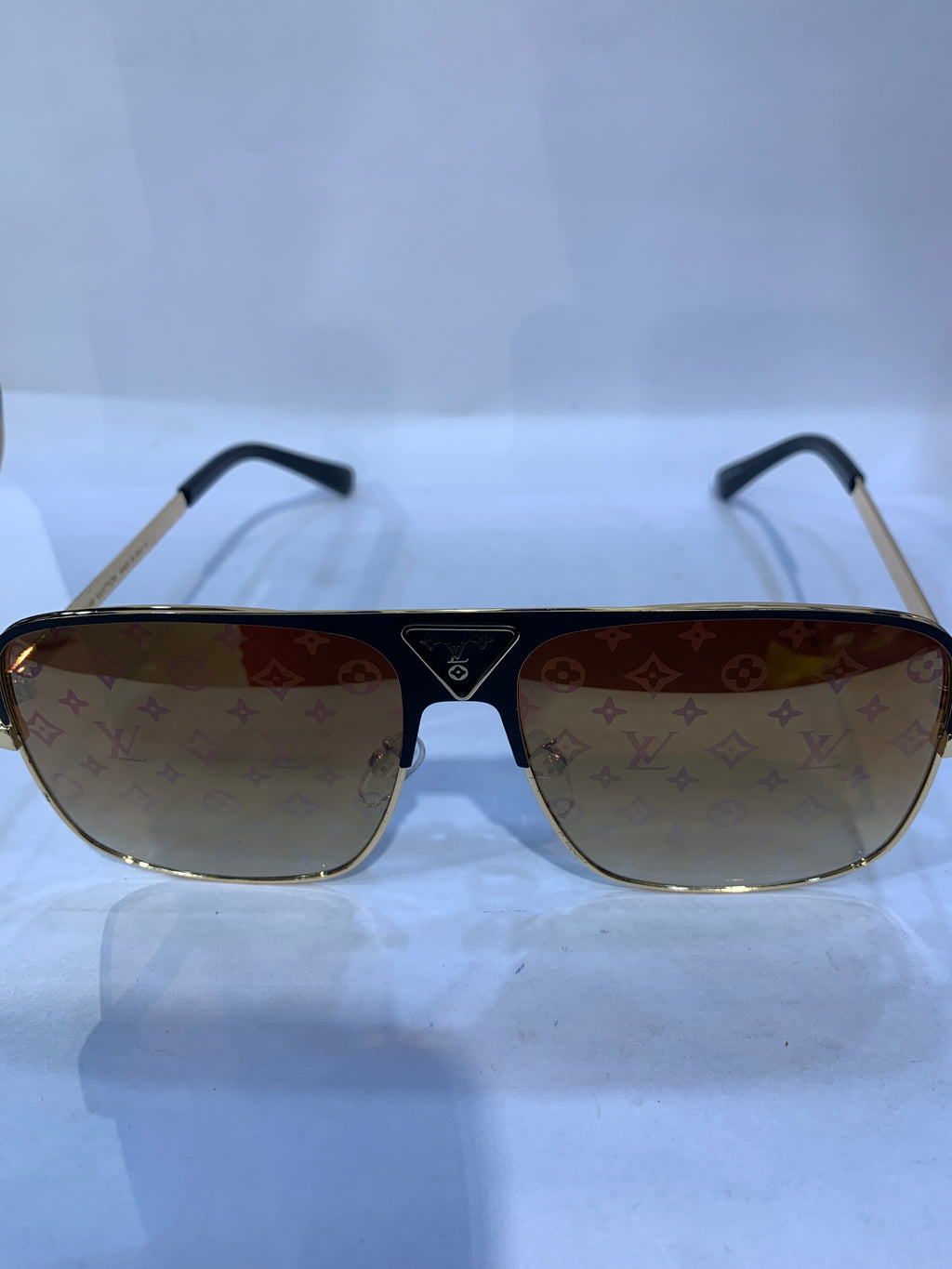 UOL Black Golden Frame Brown Printed Shade Unisex Sunglasss 2076 52 18 142