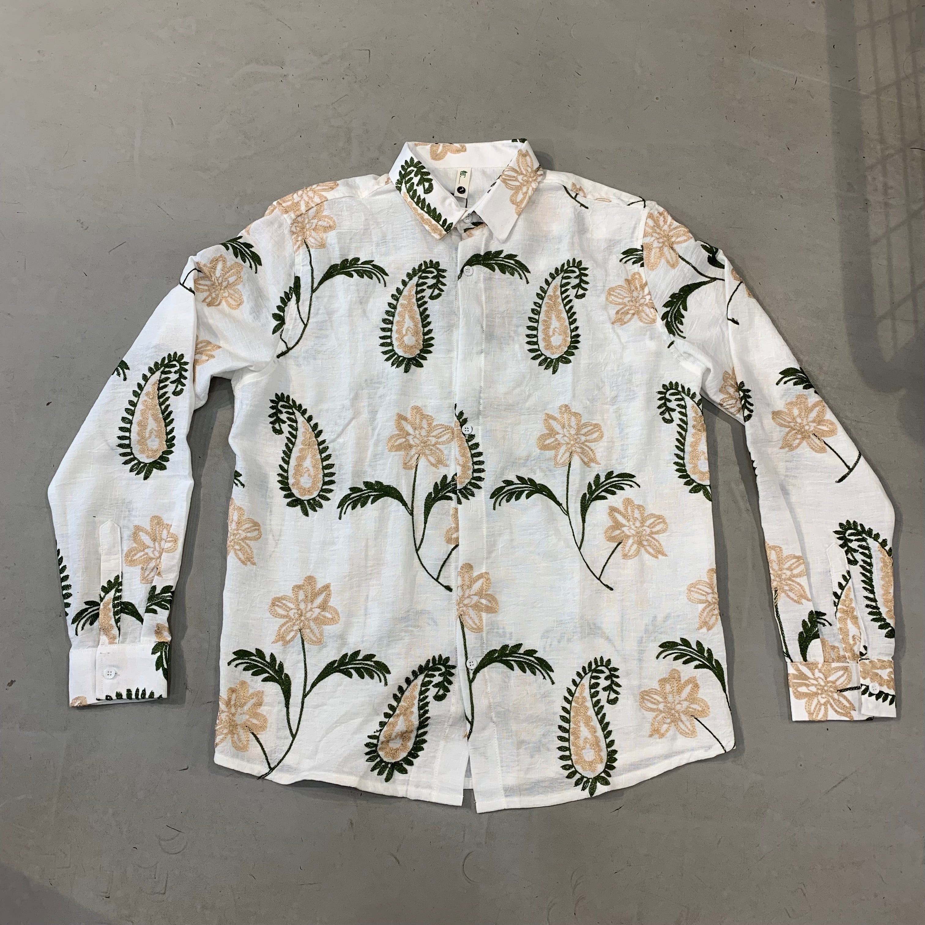 BC White Colour Flower Embroidery Linen Premium Quality Full Sleeve Shirts 9193