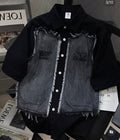 VOGUE DESIGN SLOW ORAIP OF SAND Black With Grey Denim Half Sleeve Drop Shoulder Imported Men’s Shirt 2665