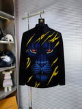 Lab Bal Black Colour Yellow Blue Lion Hand Painted Premium Quality Shirt 900215