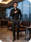 AQUARIUS Black Colour Premium Quality Plain  Full Sleeve Linen Shirt  990836