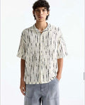 LDA Cream Colour Black Line Printed Half Sleeve Men’s Shirt 989630