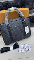 CIM MIC KM Print Genuine Leather With Multiple Zipper Premium Quality Unisex Laptop Bag With Box 989741