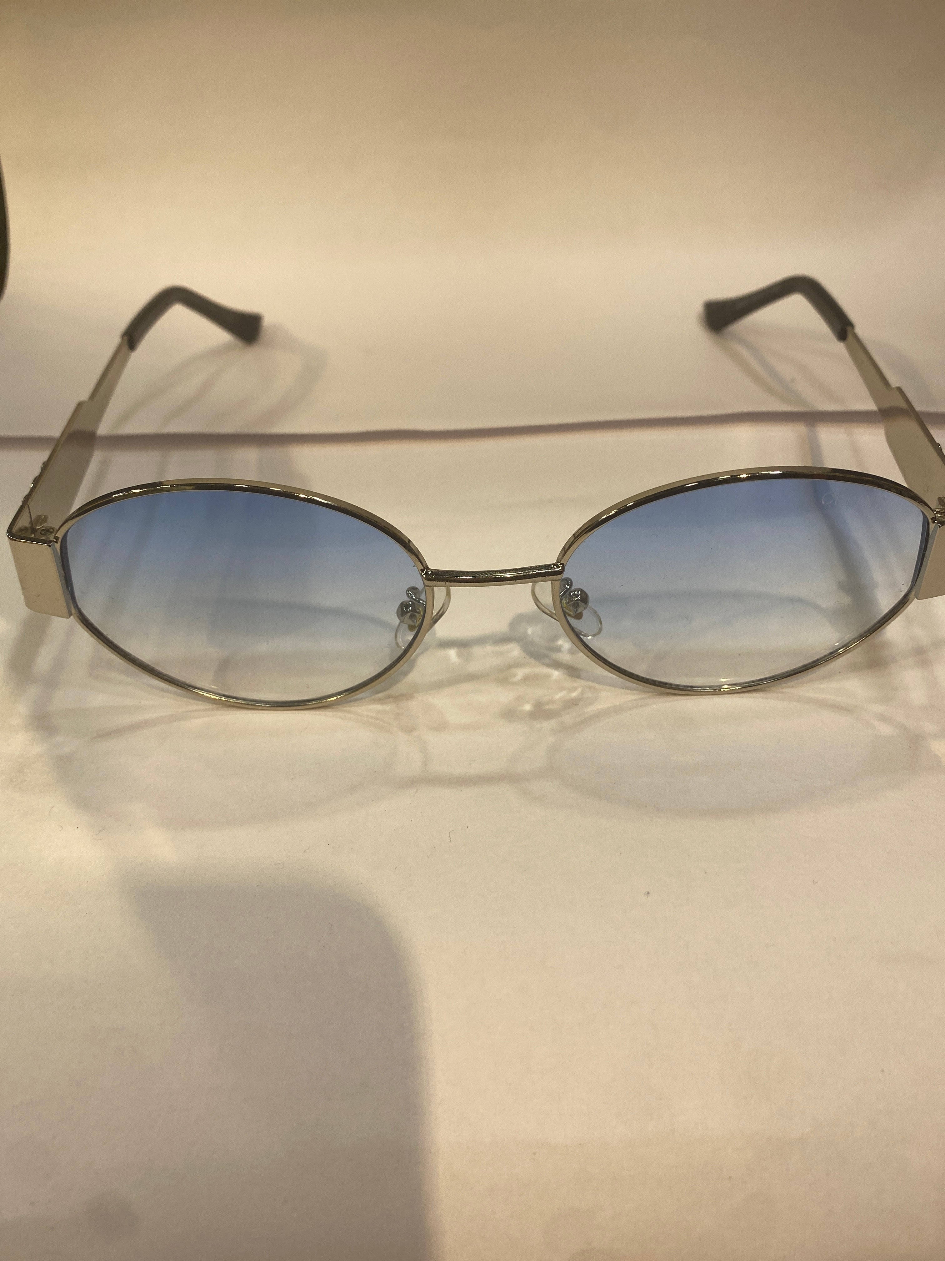 LEC Golden Frame Blue Shade Unisex Sunglasses 25003 55 17 145