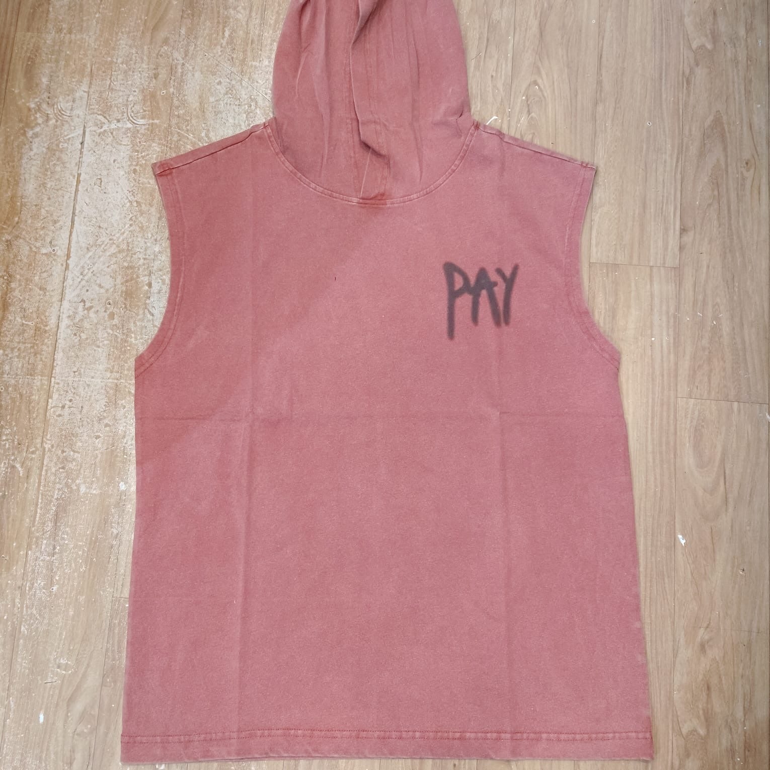 OUTLIER Pink Colour Back Print Premium Quality Sleeveless With Hood T-Shirt OL 462
