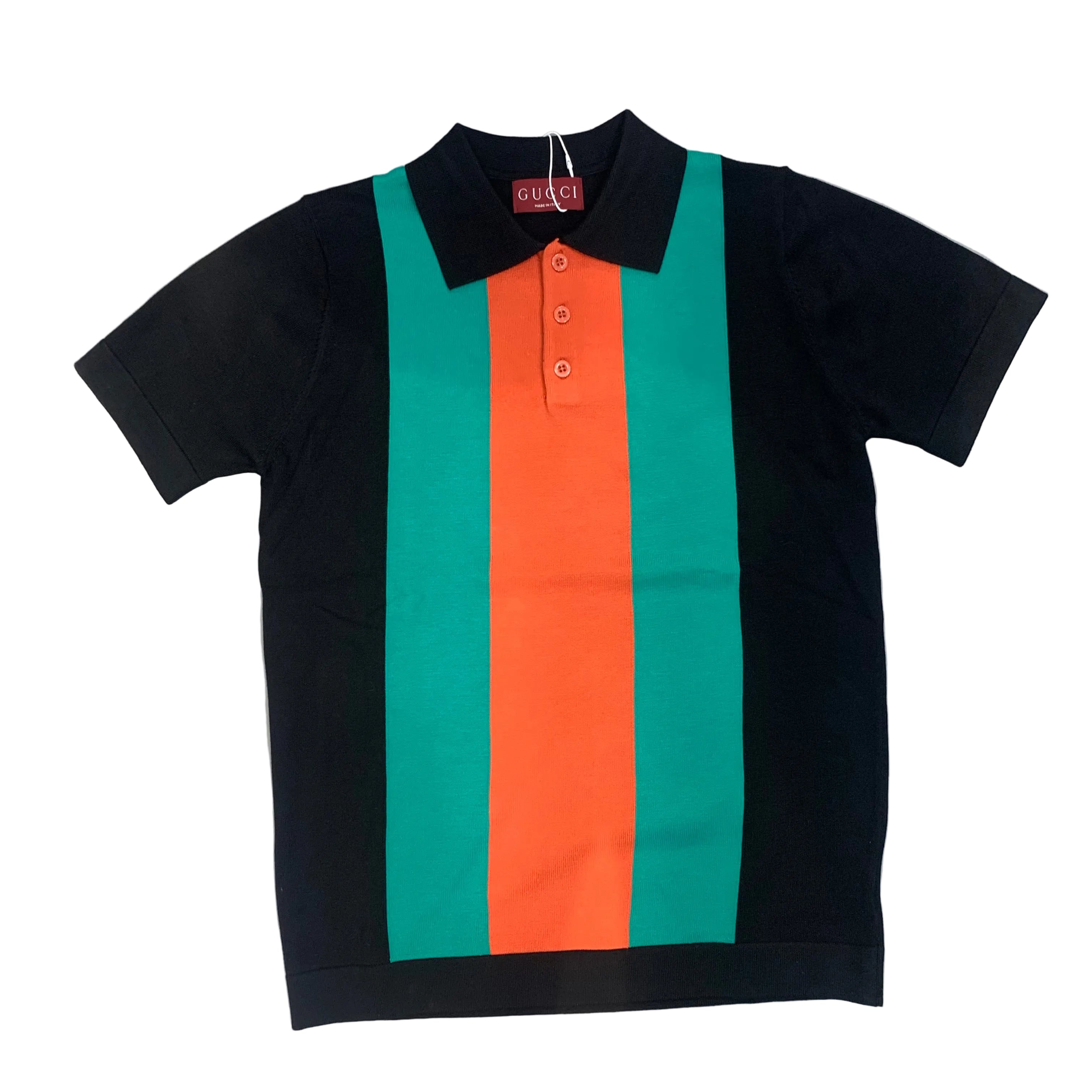 CUG GUC Black Green Orange Knitted Premium Quality Unisex Collar T-Shirt 990314
