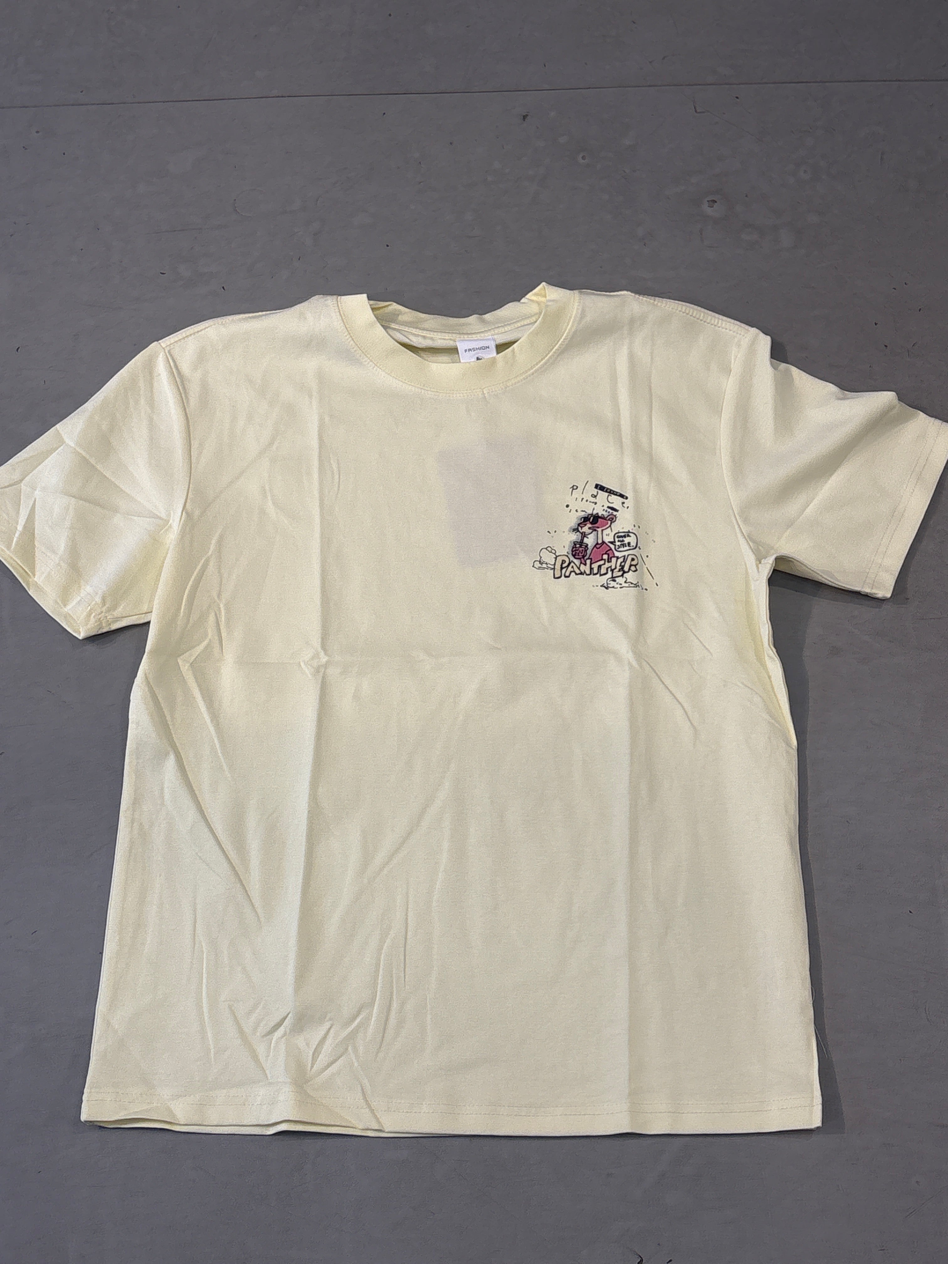 Fashion Cream Colour Panther Back Print Round Neck Tshirt K10009