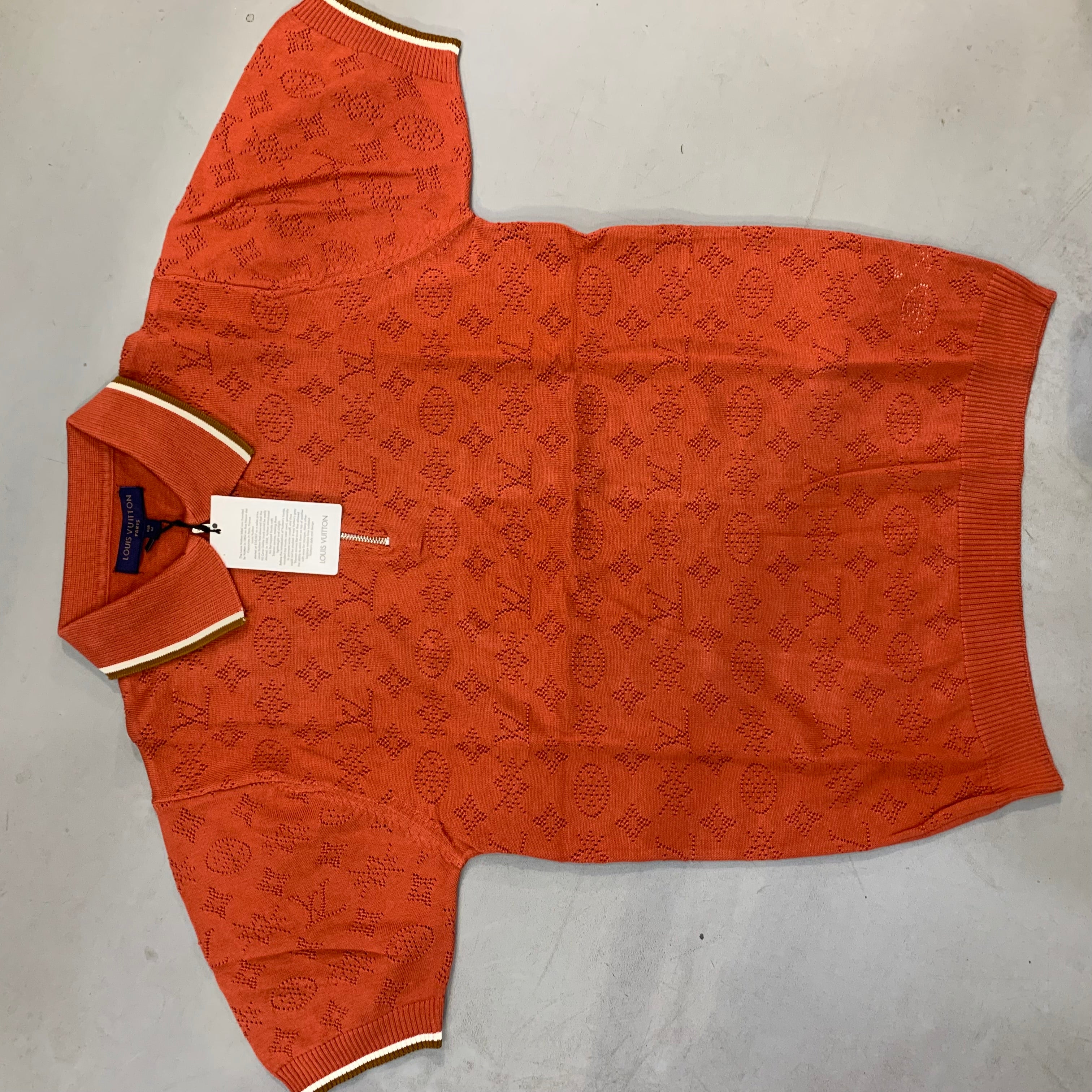 UOL LOU Knitting Orange Colour Brown Line Collar Men’s Tshirt 06