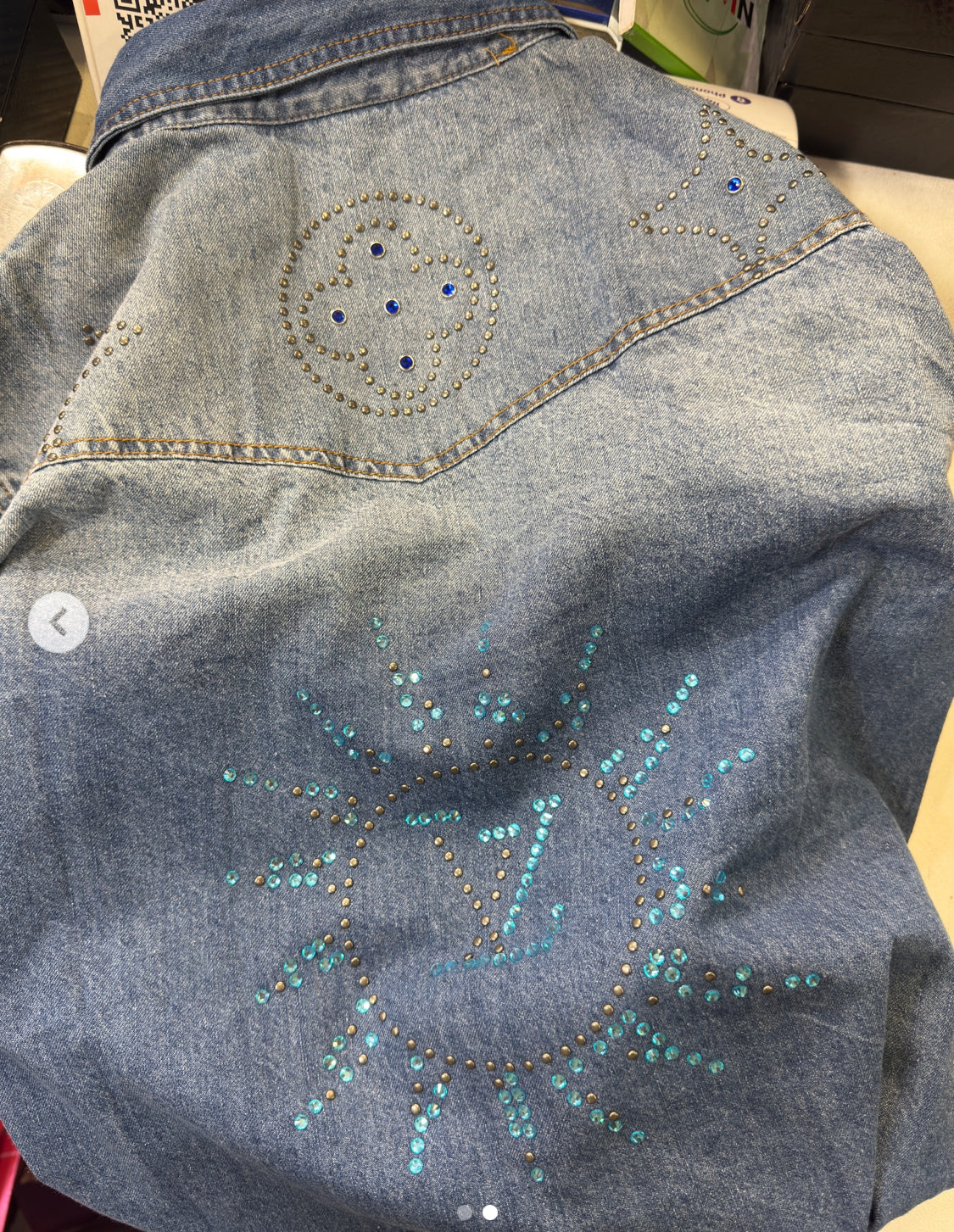 UOL LOU Faded Blue Denim Imported Premium Quality stud Style Men Shirt 990024