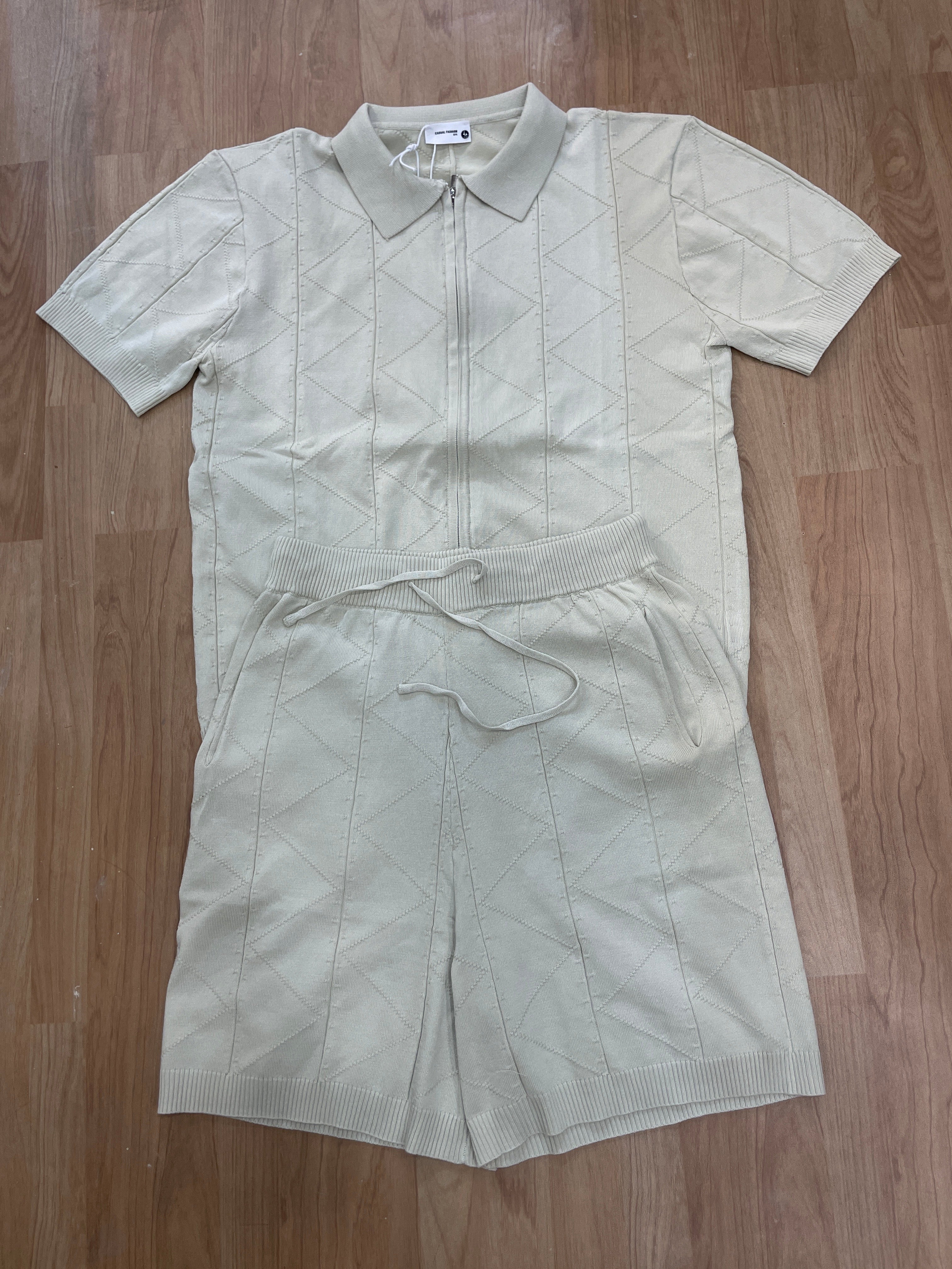 Casual Fashion Cream Colour Half Sleeve T Shirt With Short Coord Set Premium Quality 26279
