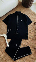 LOP POL Black Colour Linen Half Sleeve Shirt With Lower Coord Unisex Set 990540