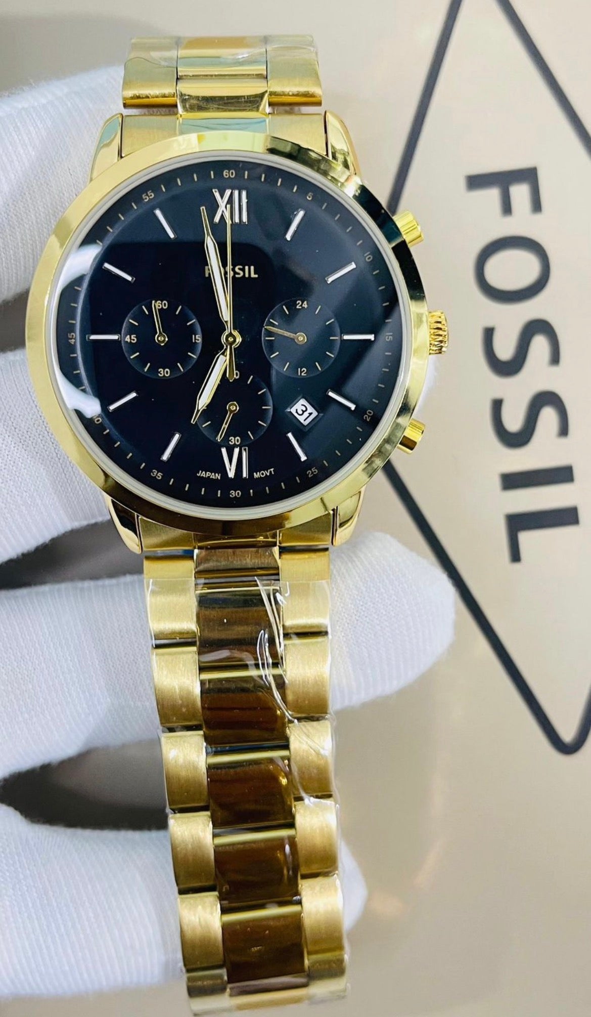 Sof Golden Chain Black Golden Dial Chronograph Working Men Watch 990034