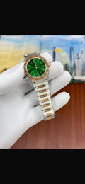 Lvb Silver Chain Golden Stud Green Dial Ladies Watch 990231