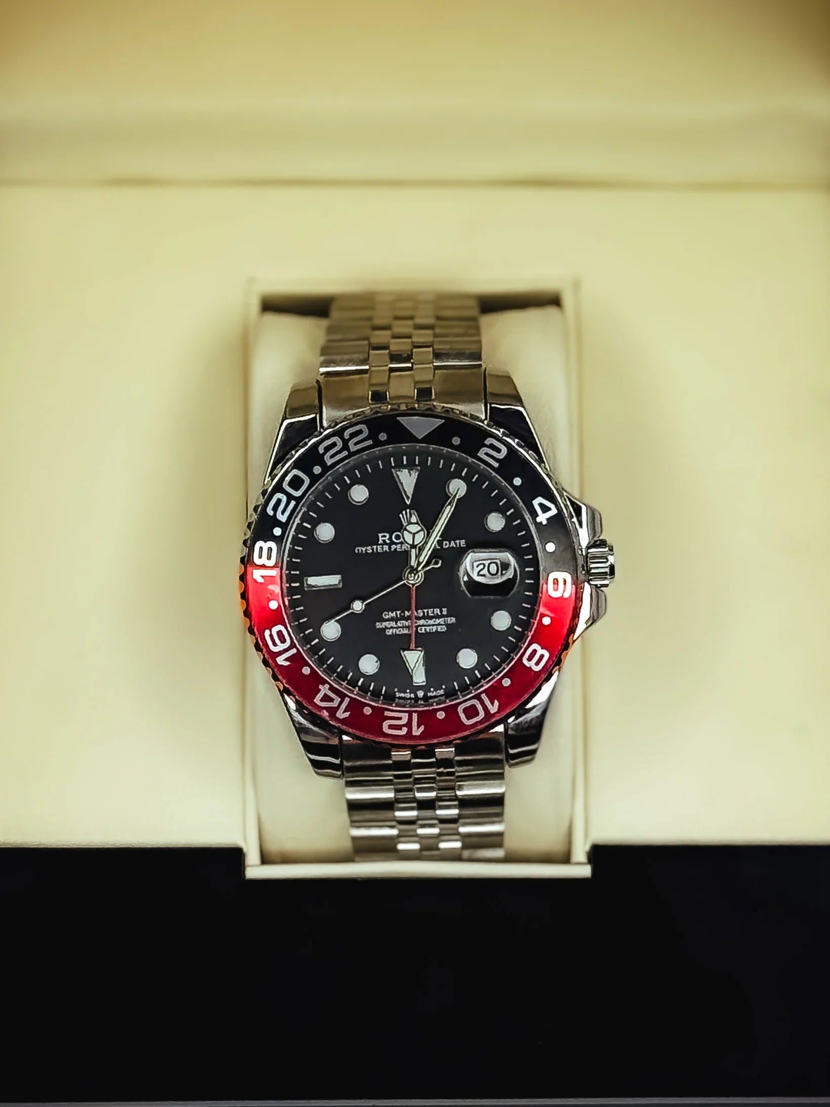 Lor Silver Chain Red Black Ring Black Dial Automatic Watch For Men 989868