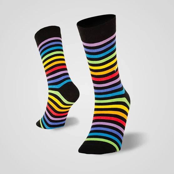 PAPA SOCKS Black Colour With Multicolor Stripes Print Premium Quality Full Unisex Socks 989967