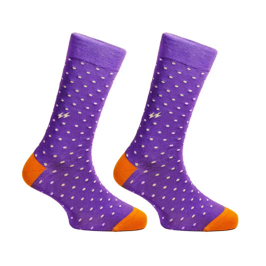 PAPA SOCKS Purple & Orange Colour With White Dot Print Premium Quality Full Unisex Socks 989968
