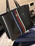 MOT TOM Black Colour Red Blue White Stripes Premium Quality Ladies Tote Bag With Box 3006