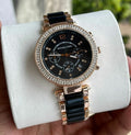 Cim Copper Black Chain Black Dial Studed Chronograph Working Ladies Watch 989842