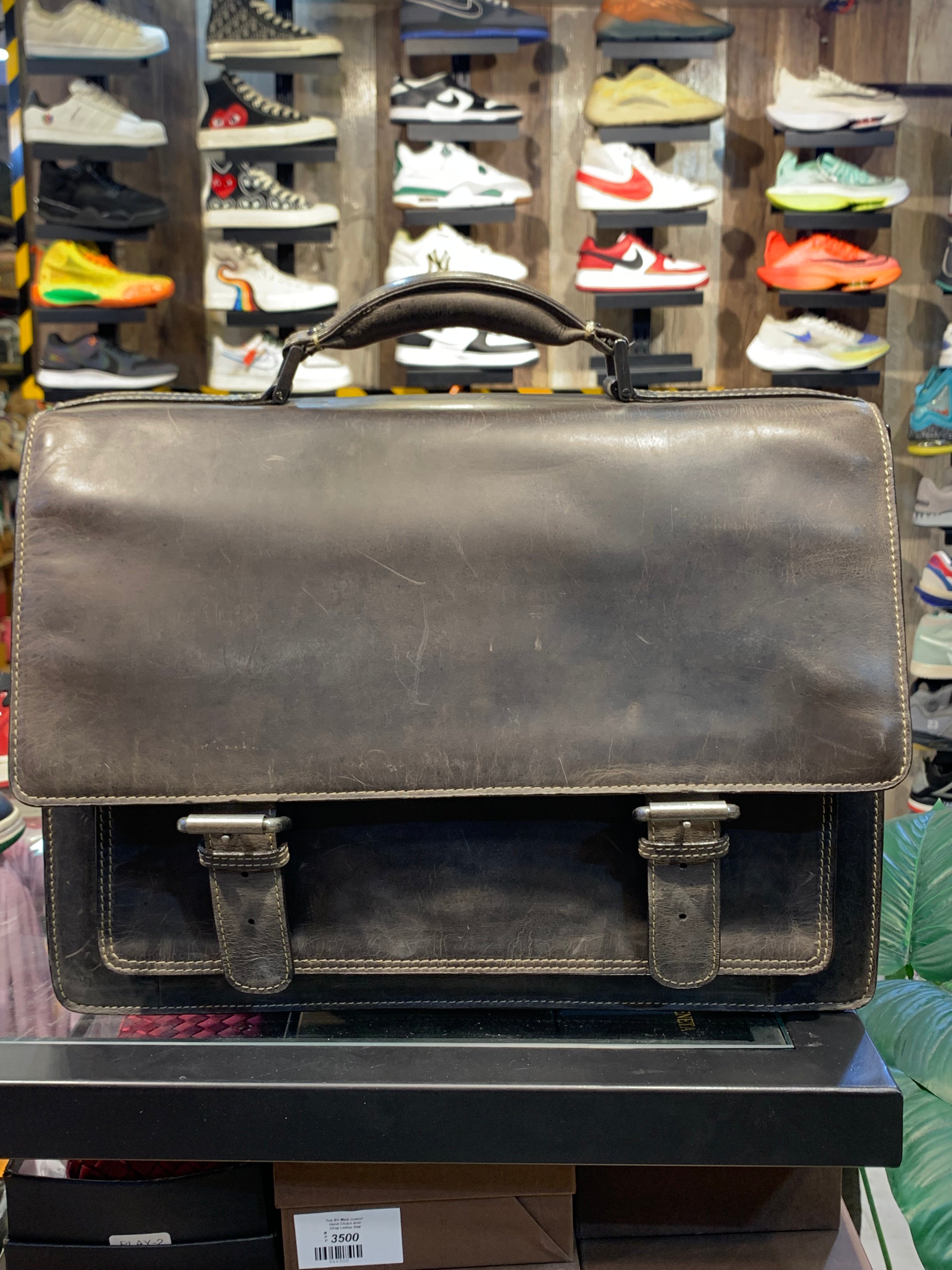 Gray Colour Genuine Leather Heavy Quality Unisex Laptop Bag 988004