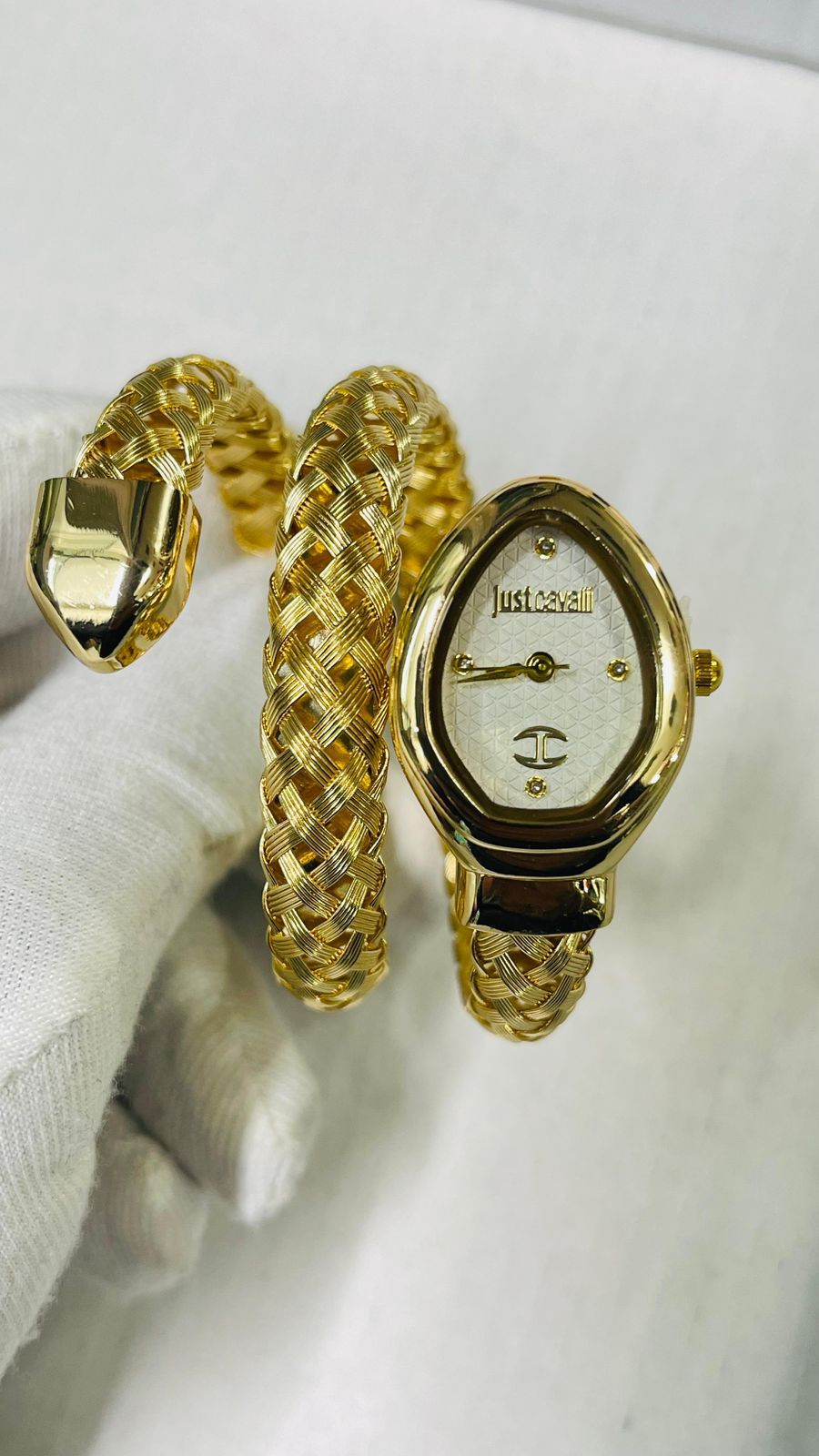 Suj Cav JC Golden Snake White Dial Ladies Watch 990284