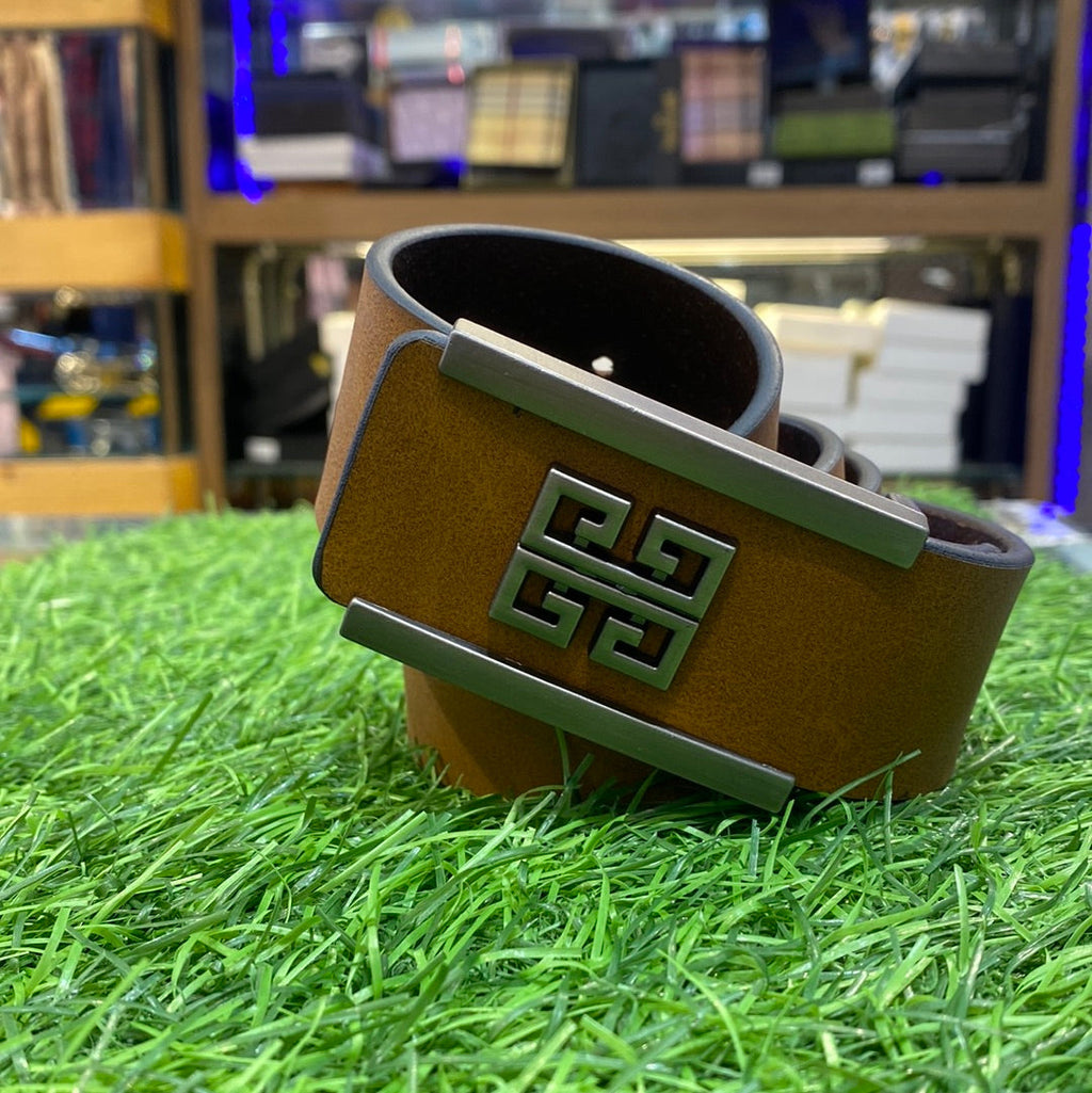 GIV VIG Black Brown Colour Sliver Buckle Genuine Leather Men’s Belt 9209
