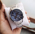 MRA Silver Chain Black Blue Dial Chrono Watch for Men 401915