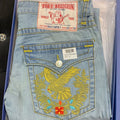 Urt Ler Light Blue Back Side  Embroidehry Mens Hight Quality Men’s bell bottom Jeans 32047